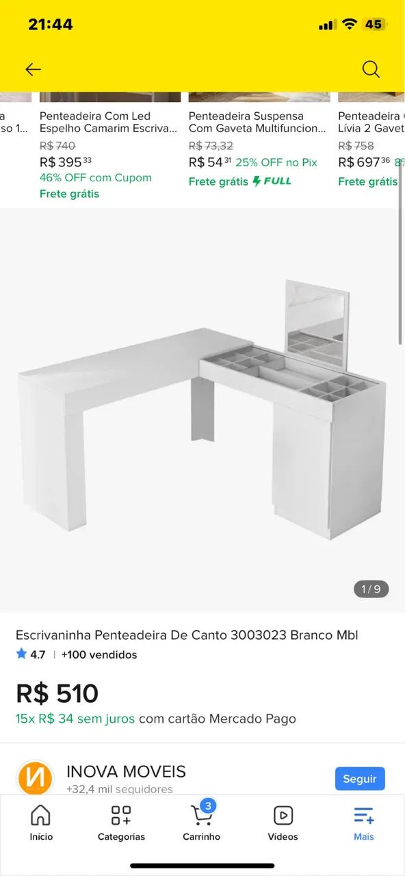 Escrivaninha/penteadeira em L - Foto 3