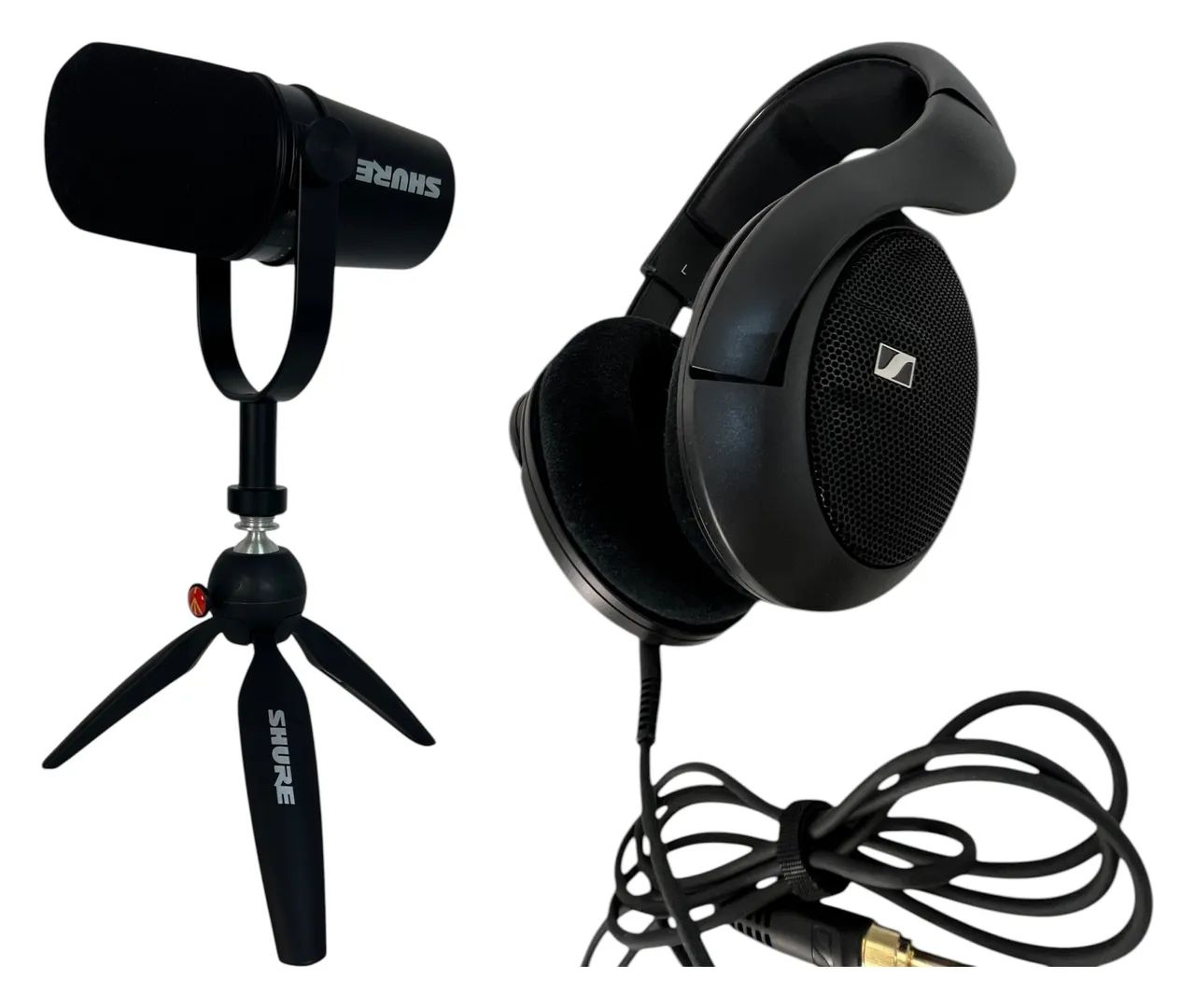 Kit Podcast Shure MV7 + Sennheiser HD 560S + Tripé Manfrotto
