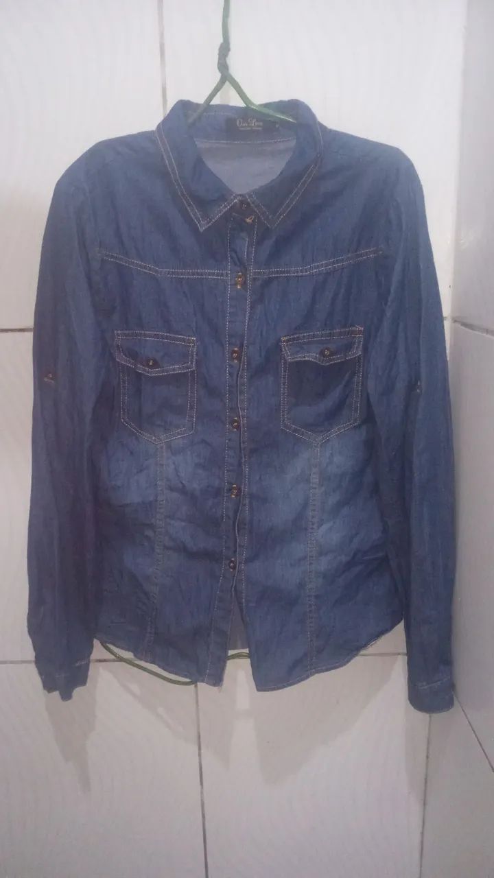 Camisa Azul Escuro Mangas Longas Feminino M - Foto 4