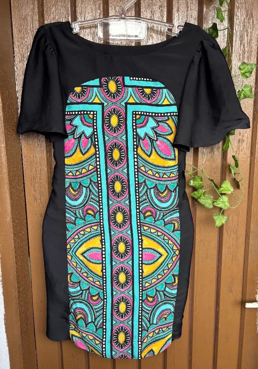 vestido farm preto estampado p