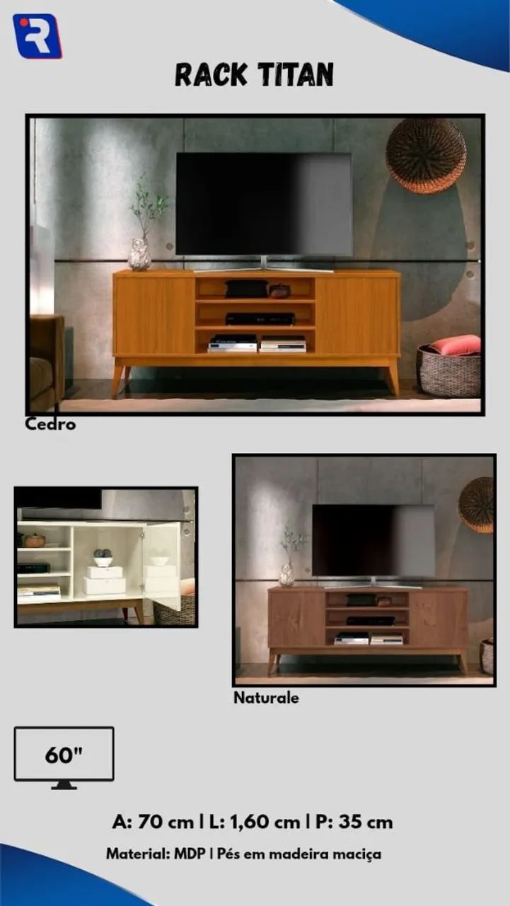 Rack Titan 60'' - Off White, Preto e Natural - Foto 3