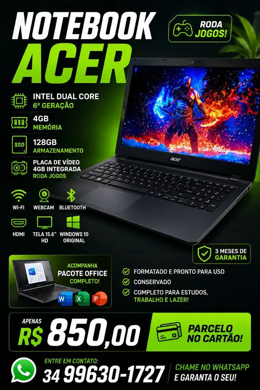 Notebook Acer completo + Brinde 