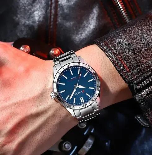 Relógio Masculino Curren 8452 Prata com Fundo Azul - Luxo e Estilo - Foto 4