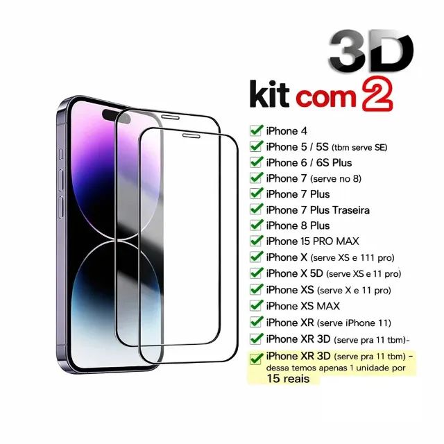 Kit 2 Películas de Vidro para iPhone Diversos Modelos