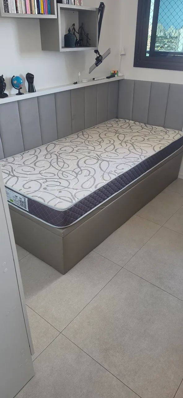 Cama solteiro com base baú