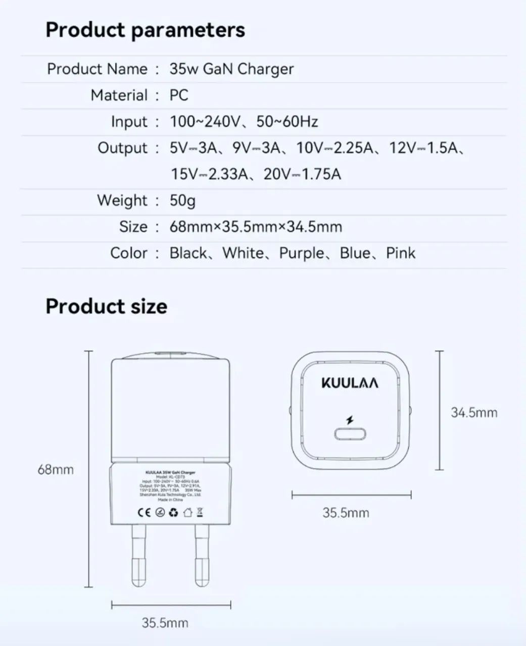 Carregador Kuulaa 35W GaN -Black - Foto 5