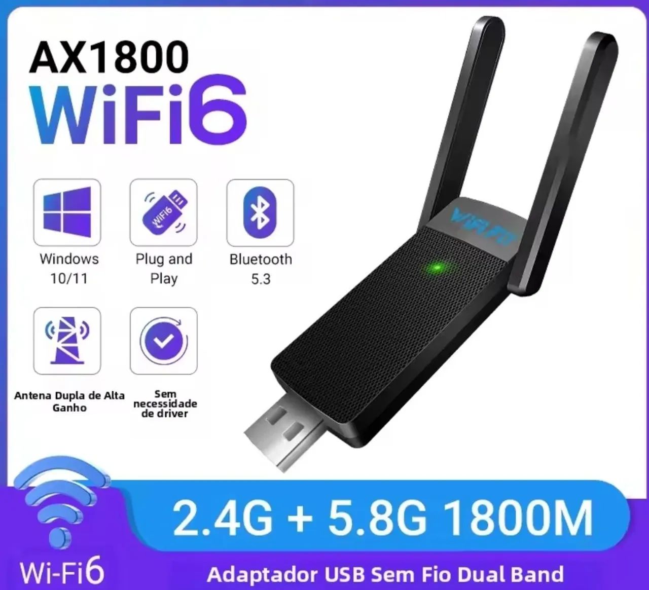 Adaptador Wi-Fi dual band com bluetooth