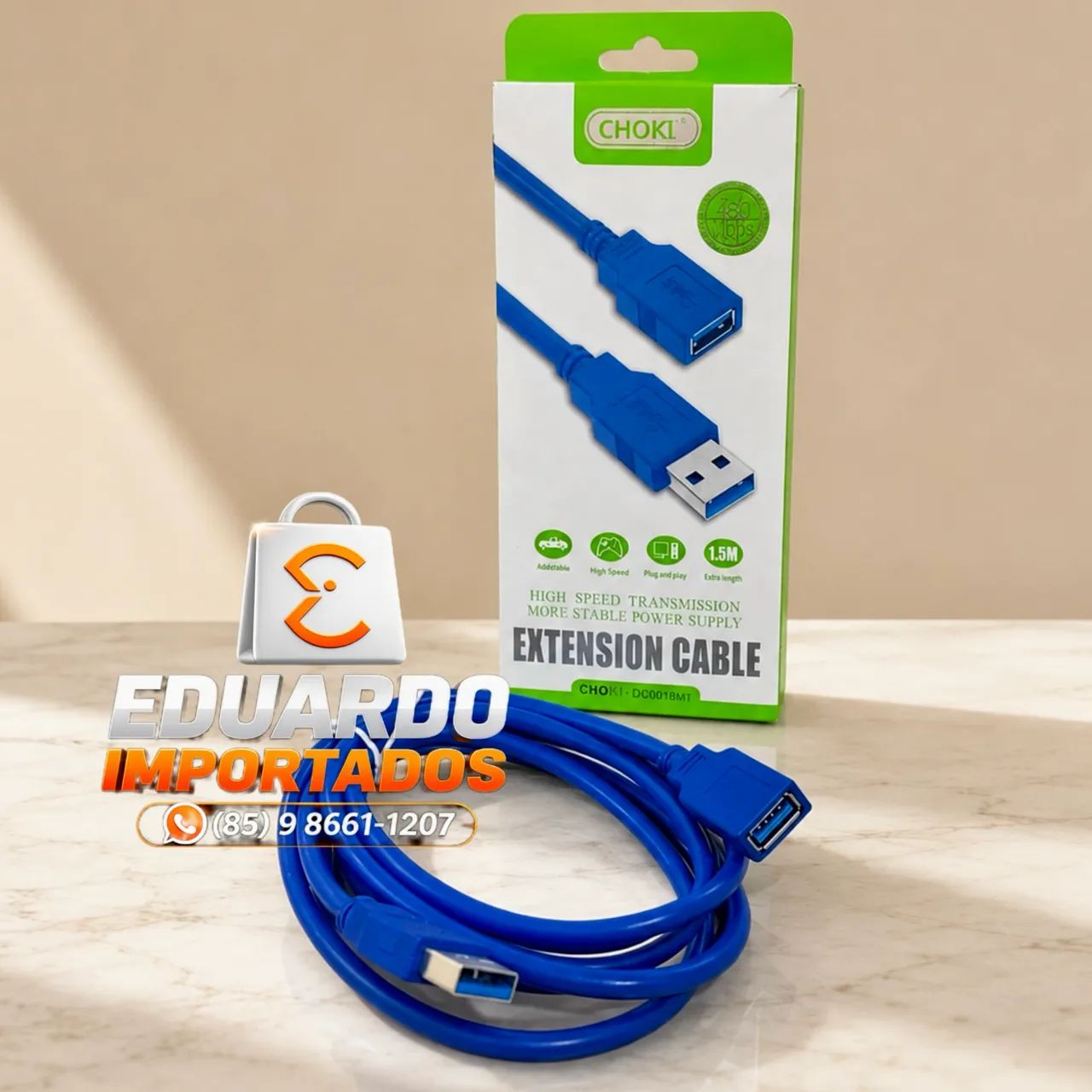 Cabo Extensor USB 3.0 Fêmea x Macho 1,5M