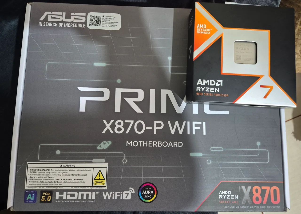 Kit upgrade Ryzen 7 9850x3d, Asus X870-P Wifi<br><br>9850X3D + X870 Asuskitupgr