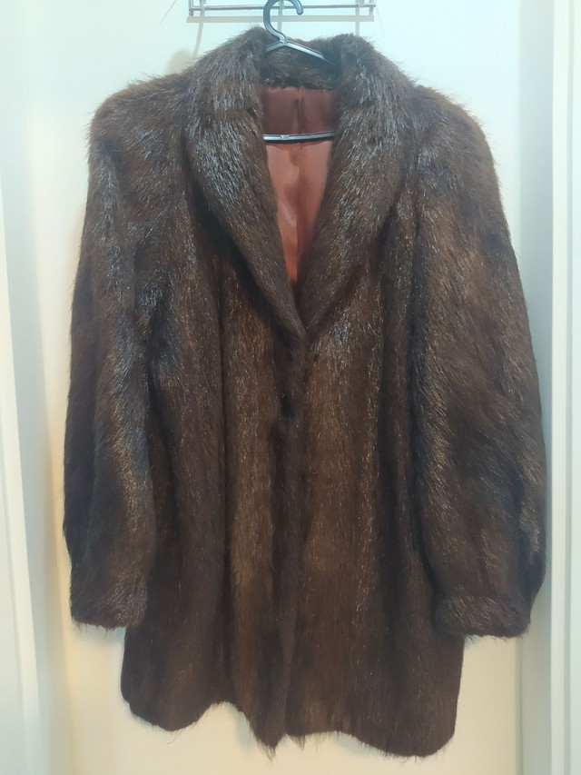 Conjunto de Casaco e chapéu de pele de Nutria 