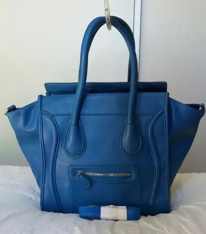 linda bolsa azul forrada 2 opcoes de alca bolso interno 