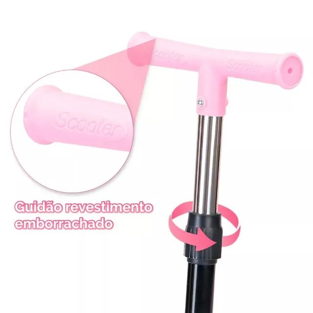 Patinete Infantil 3 Rodas De Led Dobrável -Rosa - Foto 6