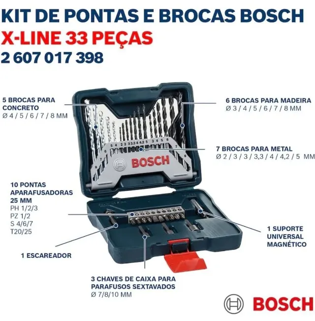Jogo de Brocas e Bits Bosch X-line 33 Peças - Nunca Usada