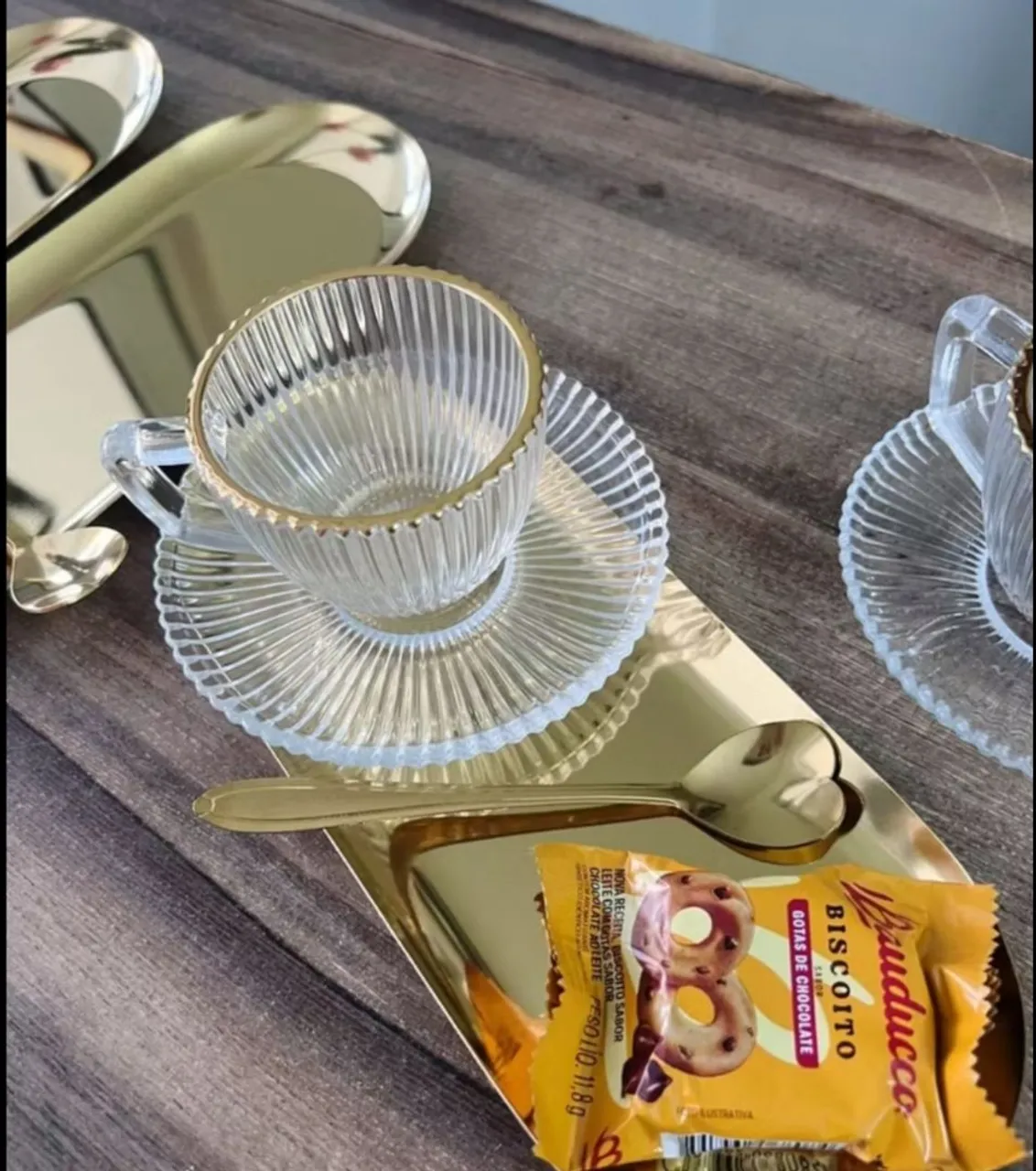 Bandeja em aço inoxidável dourado, decorativa 23cm x 9cm