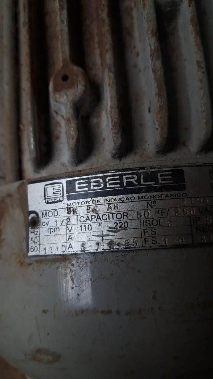 Motor EBERLE  de 1/2 cv  monofazico de baixa  400reais  - Foto 2