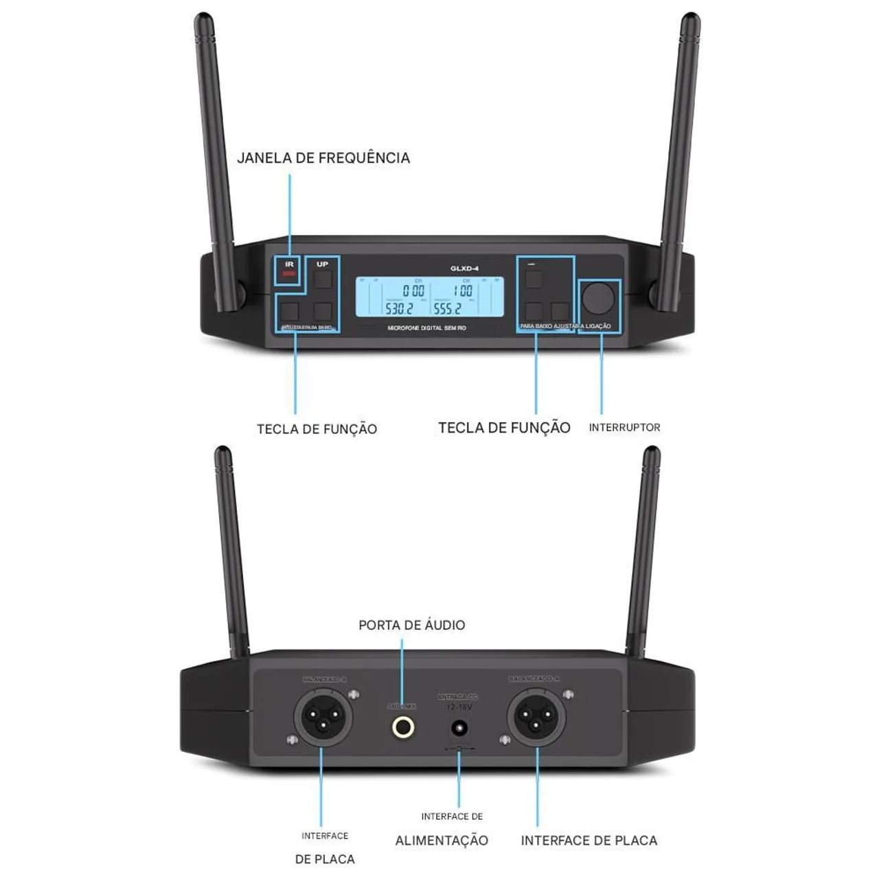 MICROFONE HEADSET DUPLO SEM FIO G-MARK GLXD-4 ? UHF COM 2 BODYPACKS - Cardioide Direcional - Foto 4