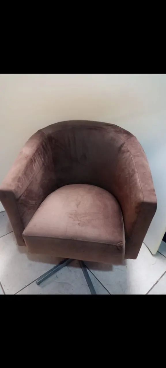 Poltrona Giratória em Suede Marrom - Foto 2