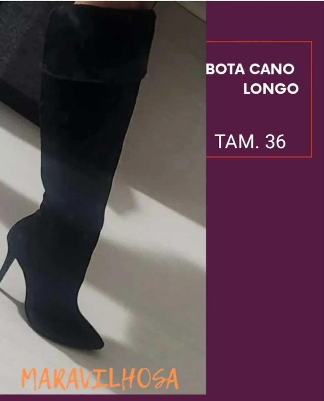 Bota Cano Longo Preta Elegante - Maravilhosa!