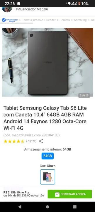 Tablet Samsung Galaxy Tab S6 Lite 10.4'' 64GB - Novo com garantia  - Foto 2