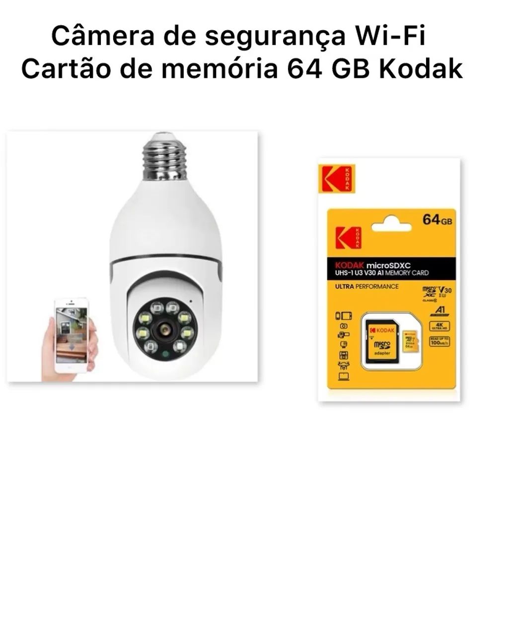 Câmera de Segurança Wi-Fi com Cartão de Memória 64GB Kodak