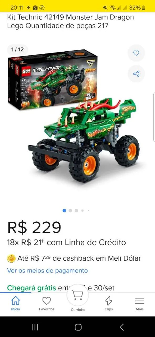LEGO Technic Monster Jam Dragon 42149 (217 Peças) - Brinquedos e