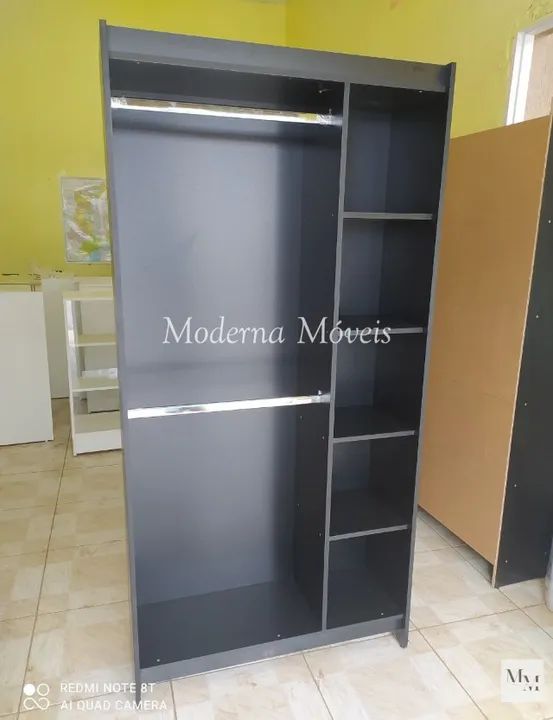 Prateleira + Cabideiro Duplo com Colmeia Lateral - MDF Preto - Foto 2