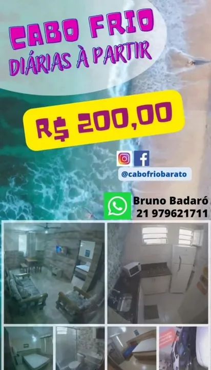 Apartamento Temporada Cabo Frio - R$ 200,00/dia