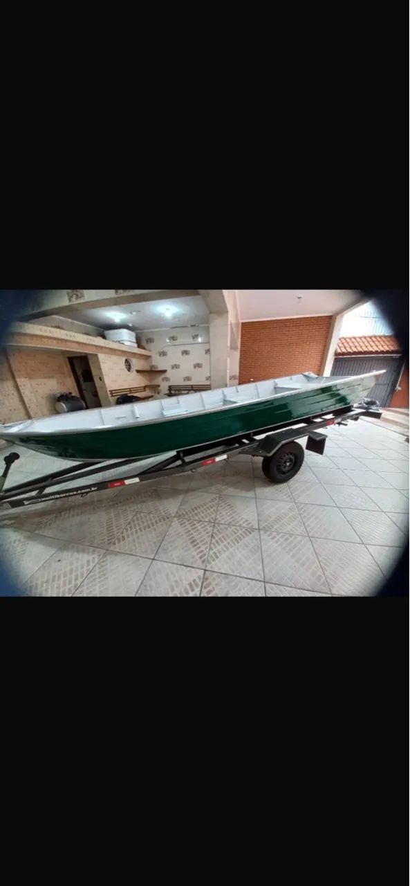Barco de alumínio mais carreta rodoviária, mais motor 15hp Enverud, mais motor elétrico. 