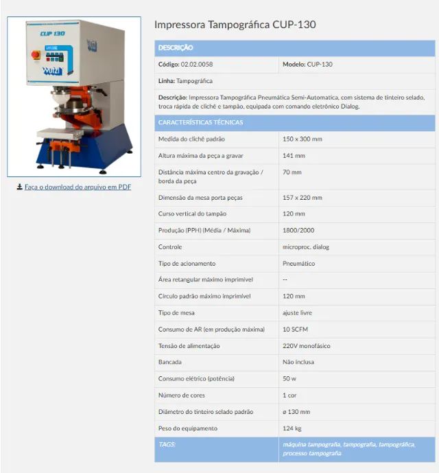 Máquina Tampografia CUP 130