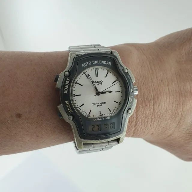 Relógio Casio Mod 2318 Dual Time Retrô AnaDigi Masculino - Foto 4