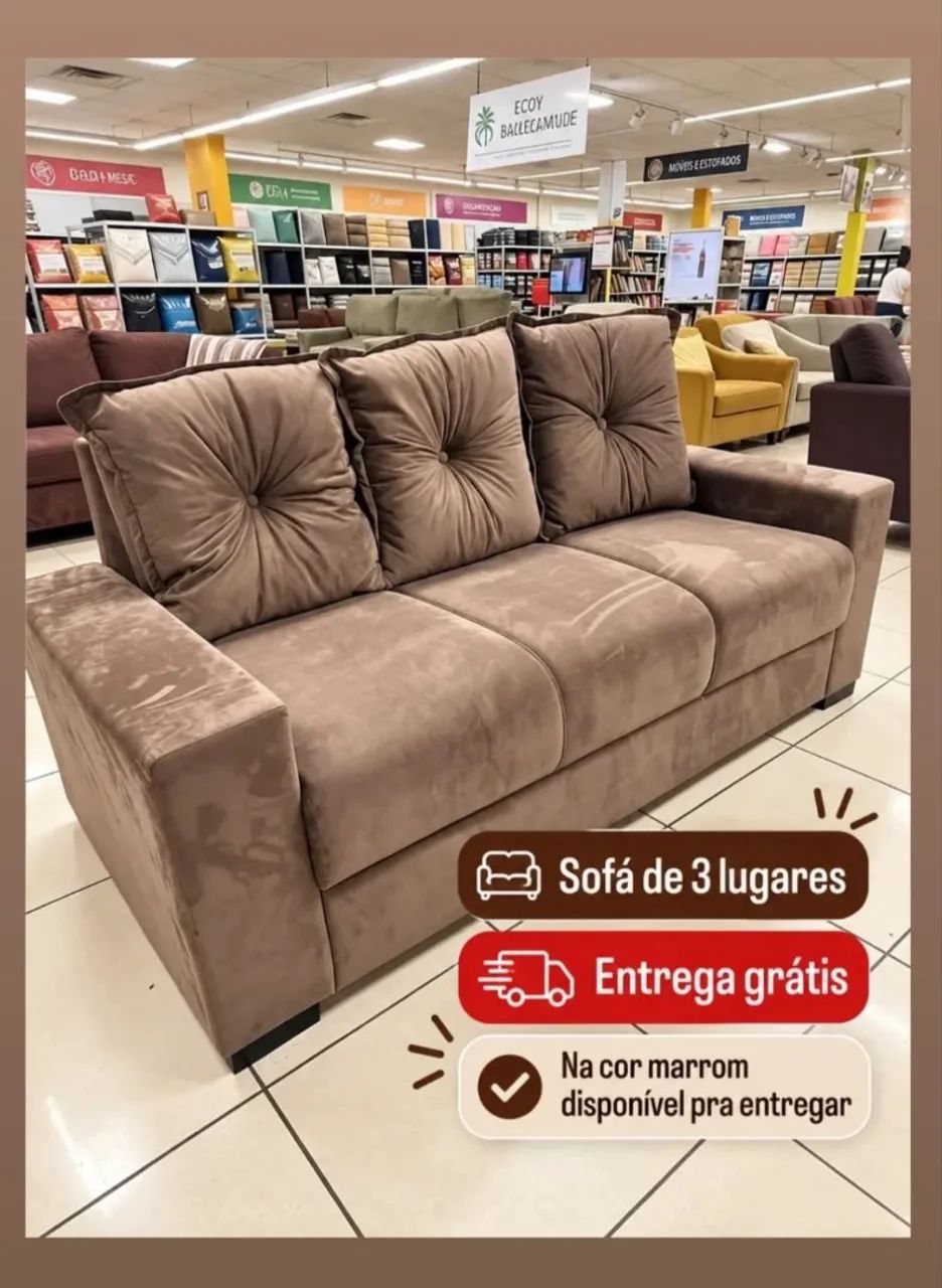 Mega Oferta do Dia!!Sofá 3 lugares com Almofadas!!