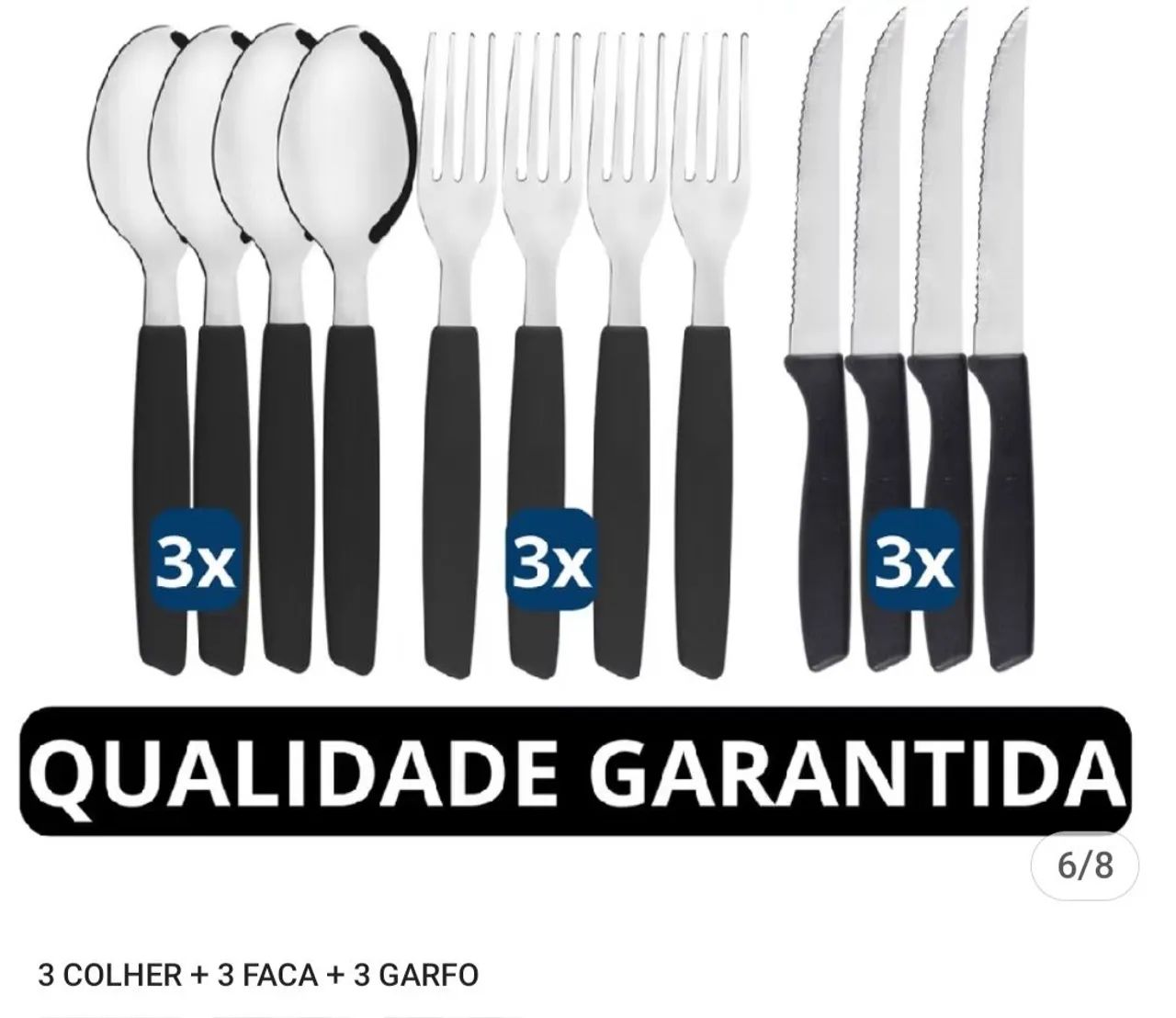Panelas, 4 copos e 4 pratos, 3 colheres 3 garfos e 3 facas, vasilhas, conchas e socador,  - Foto 6