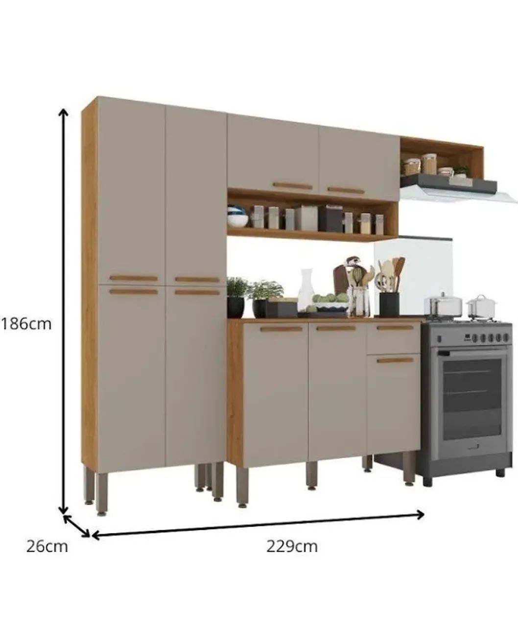 Armário de Cozinha Completo 229cm - Moderno com Nichos e Espaço para Fogão - Foto 4
