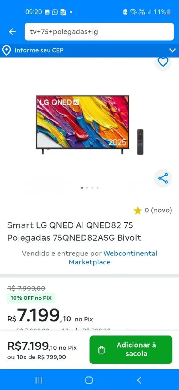 Tv QLED LG 75 polegadas 4k