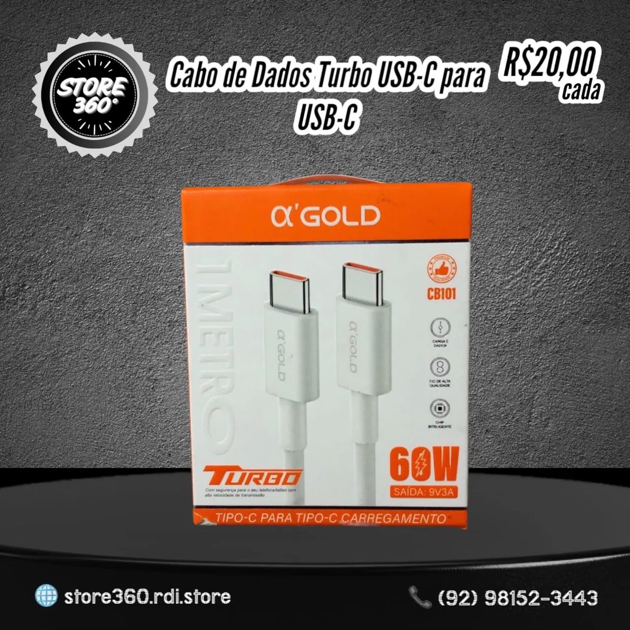 Cabo de Dados Turbo USB-C para USB-C