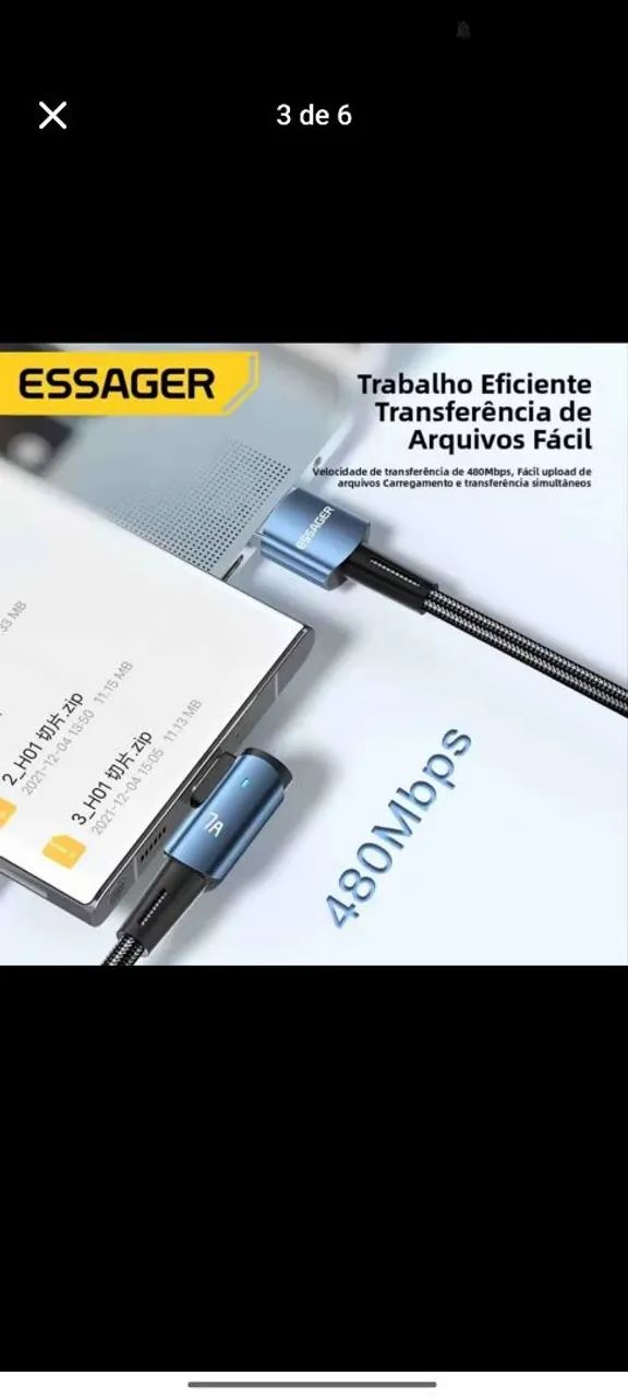 Cabo Original Essager 100w 7A 2 metros nylon  - Foto 3