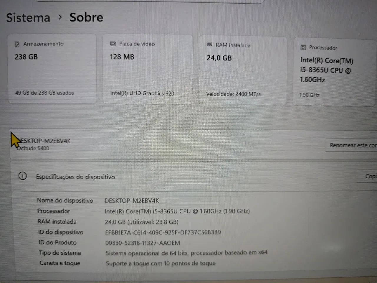 Notebook Dell Latitude 5490 core i5 Touch 24gb ram