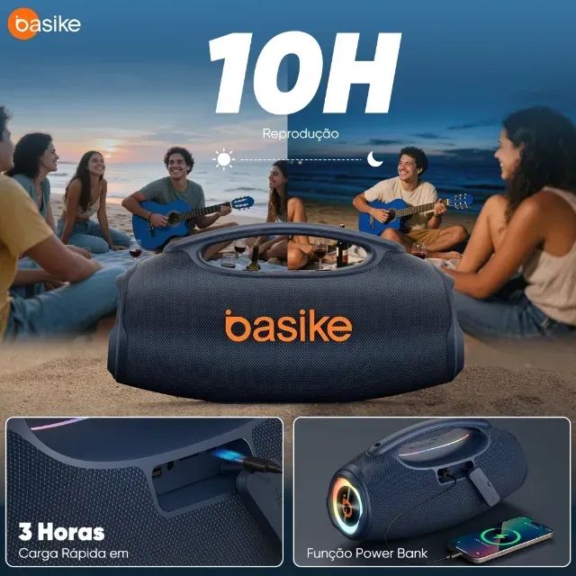 Caixa de Som Bluetooth Basike 80W com RGB e Proteção IPX6 (novo na caixa) - Foto 4