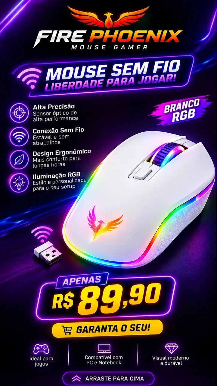 MOUSE SEM FIO FIRE PHOENIX 2 meses de uso