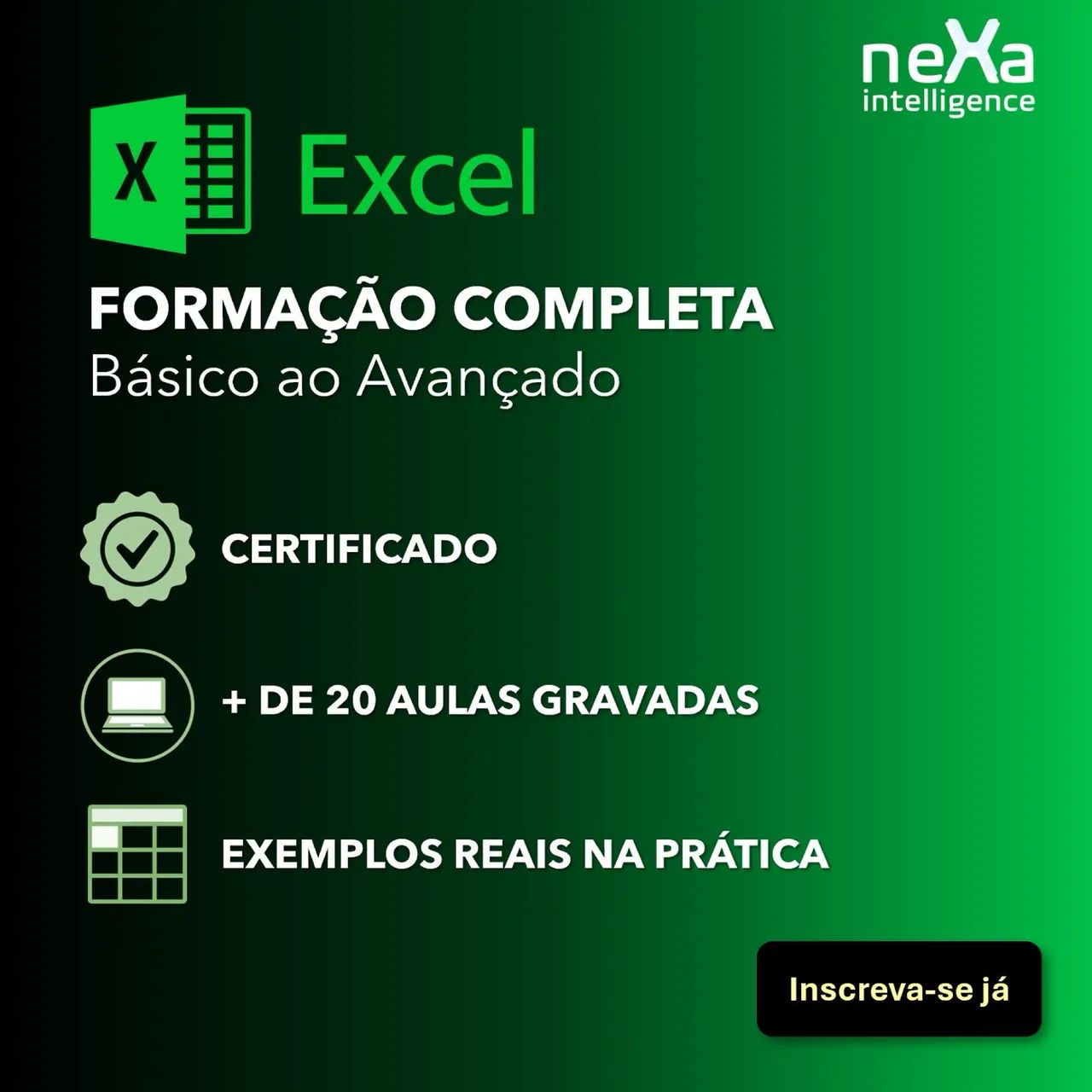 EXCEL - CURSO COMPLETO ON LINE (Básico ao Avançado) - Nexa Intelligence