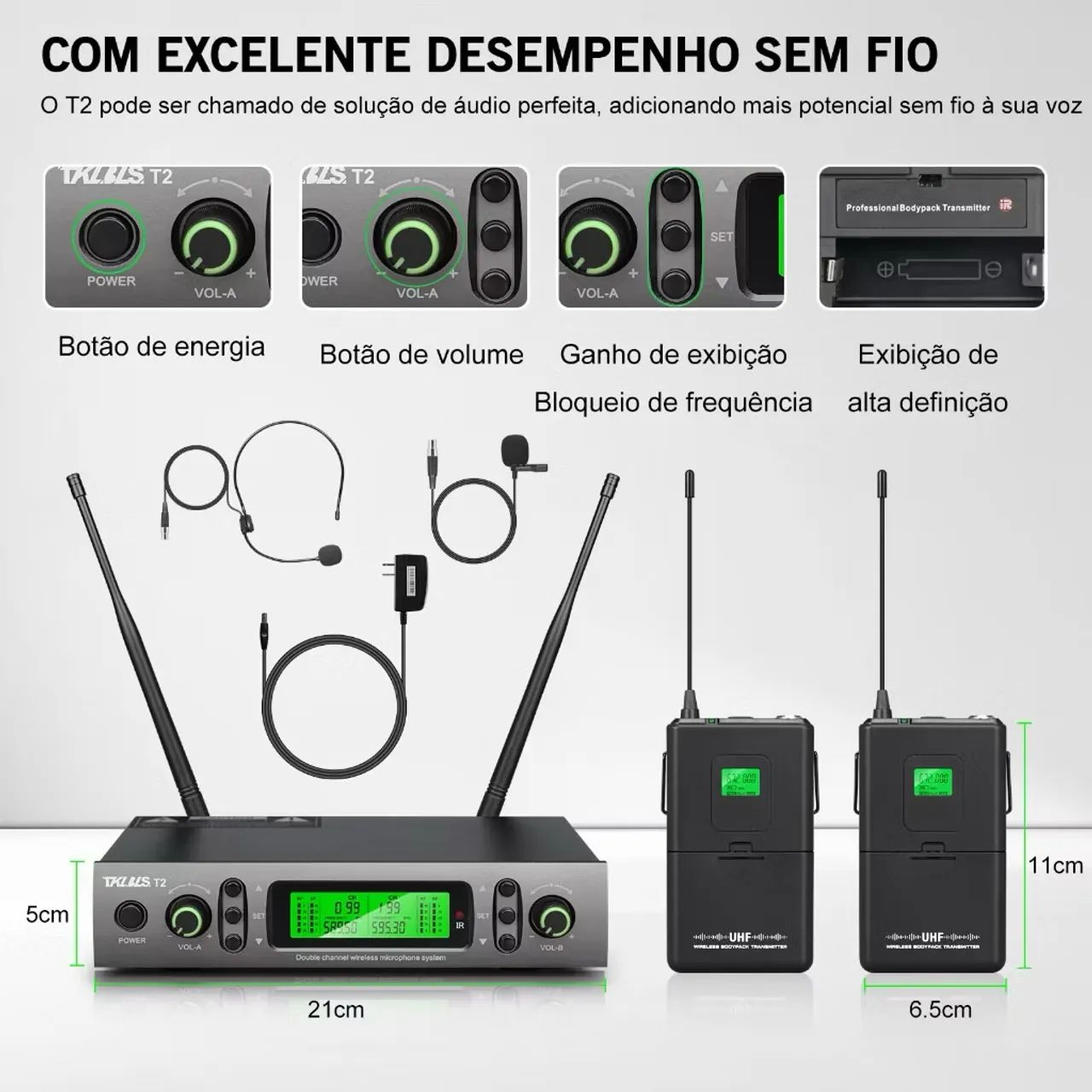 Microfone Sem Fio Profissional TKLBLS T2 UHF - Foto 4
