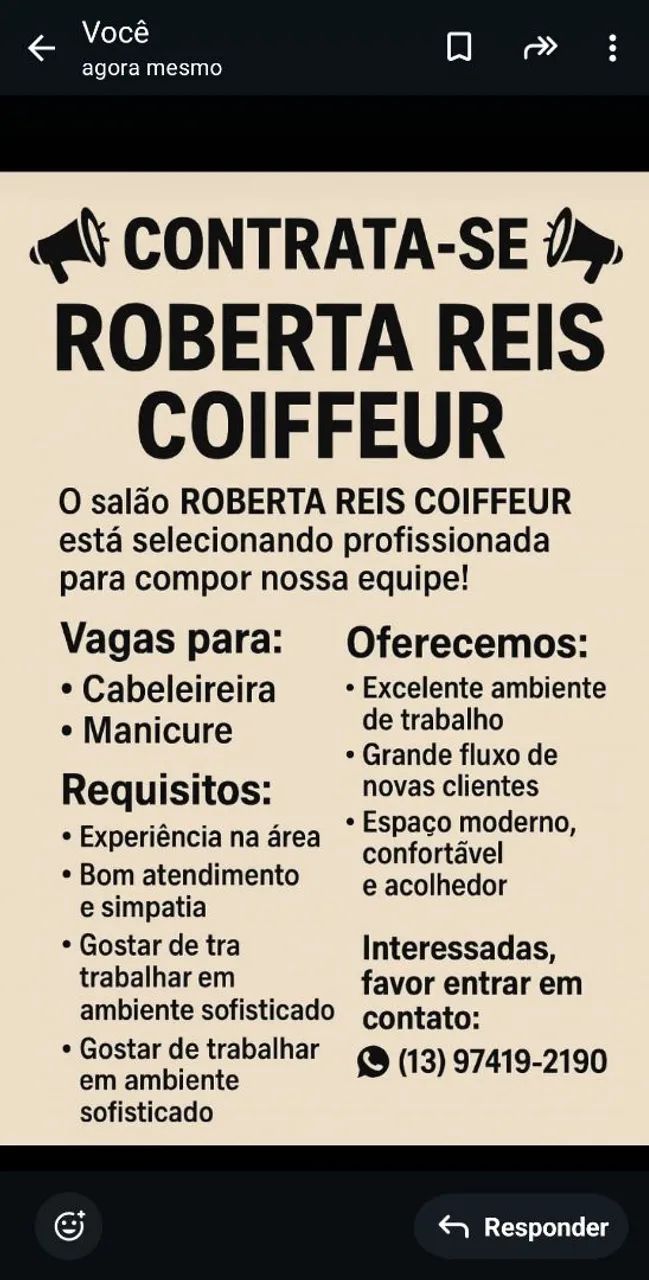 Precisa se  de Manicure e Cabelereiro 