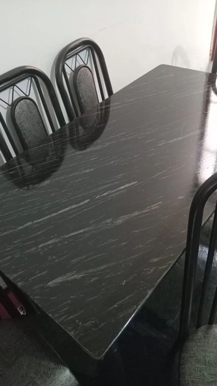 Mesa 6 Cadeiras Granito Preto Excelente Estado  - Foto 2