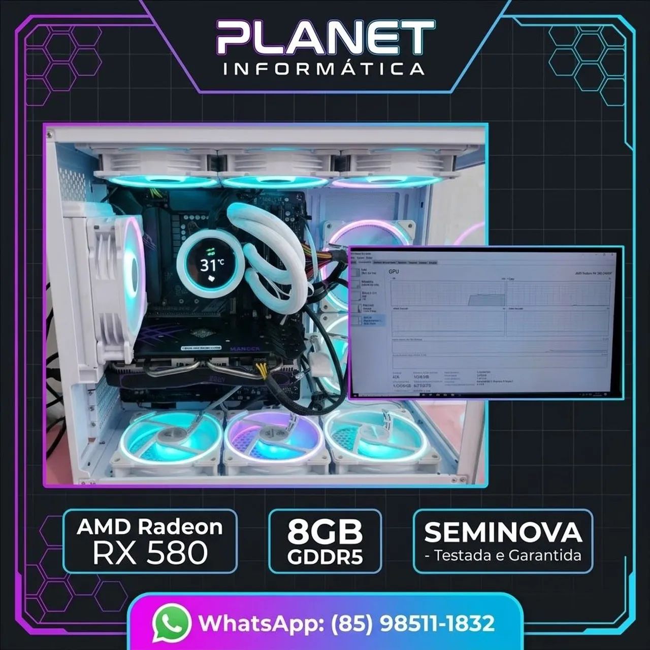 Placa de vídeo game rx580 8GB