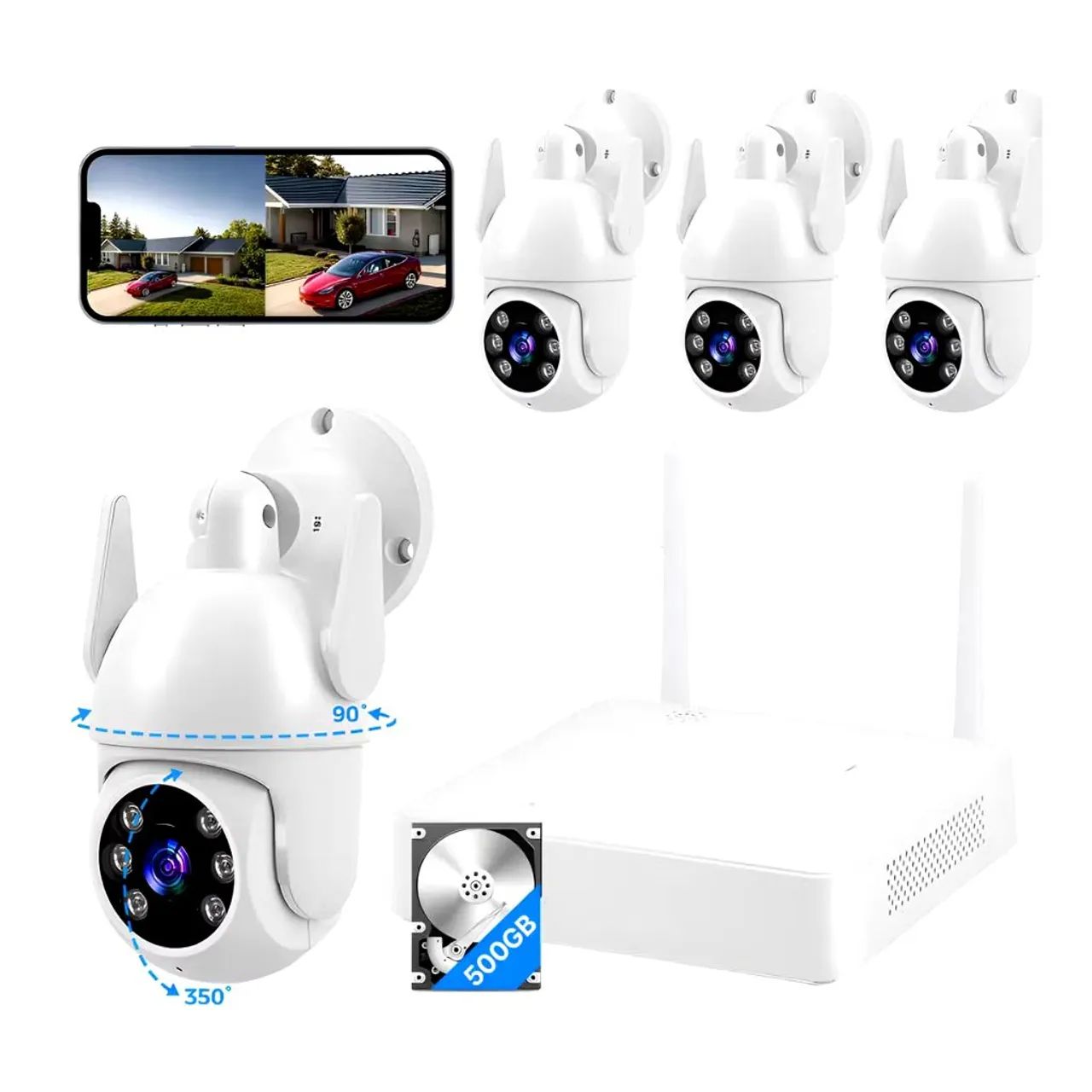Kit Cftv 4 Câmeras Segurança Bullet Full Hd Nvr 500gb Branco