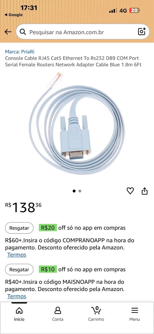 Cabo rede e vga