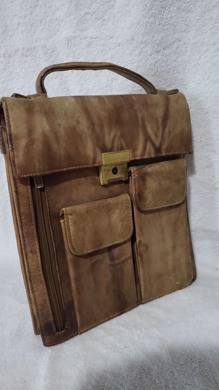 BOLSA COURO MASCULINA VINTAGE MARROM  - Foto 2