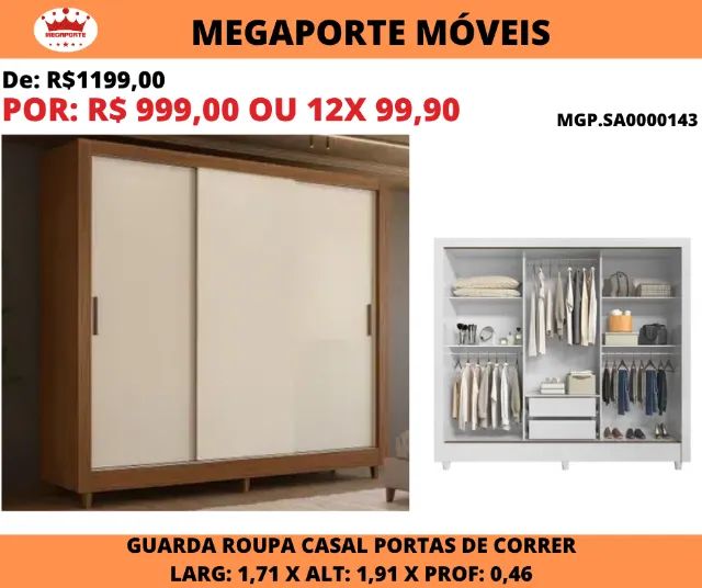 Guarda Roupa Casal Portas de Correr 1,71 - Foto 2