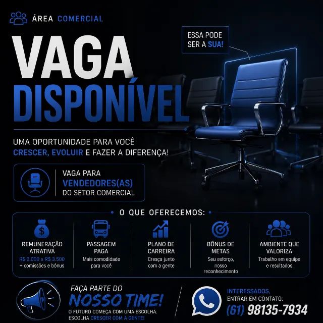 VENDEDOR INTERNO | Remuneração de até R$ 3.500,00