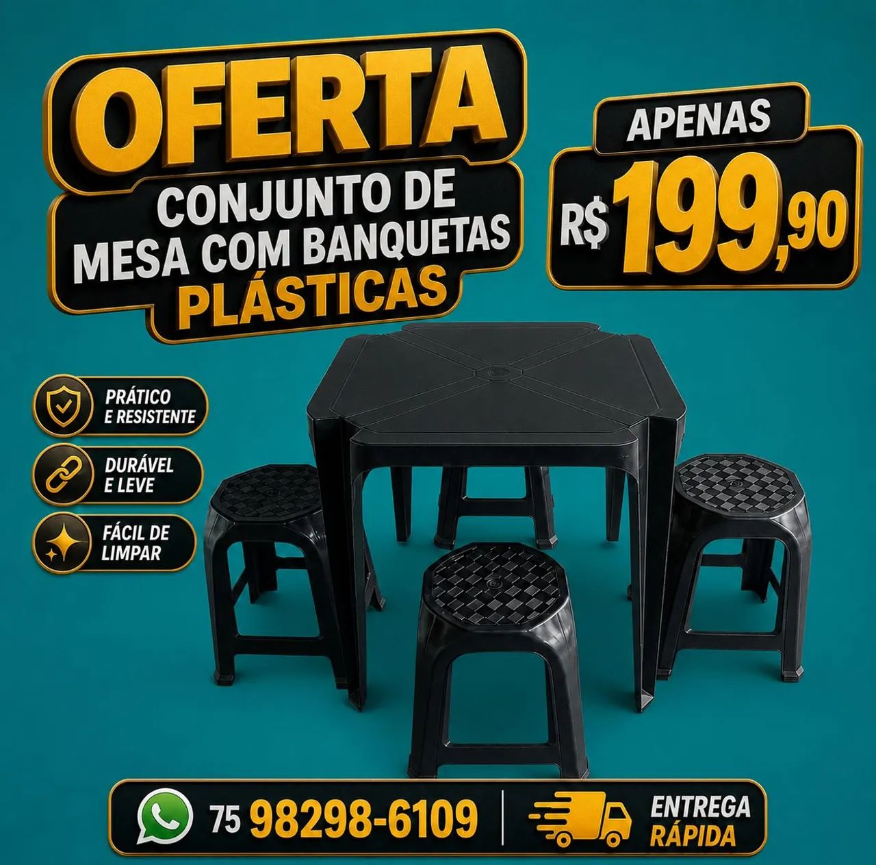Conjuntos de mesas com banquetas plásticas 